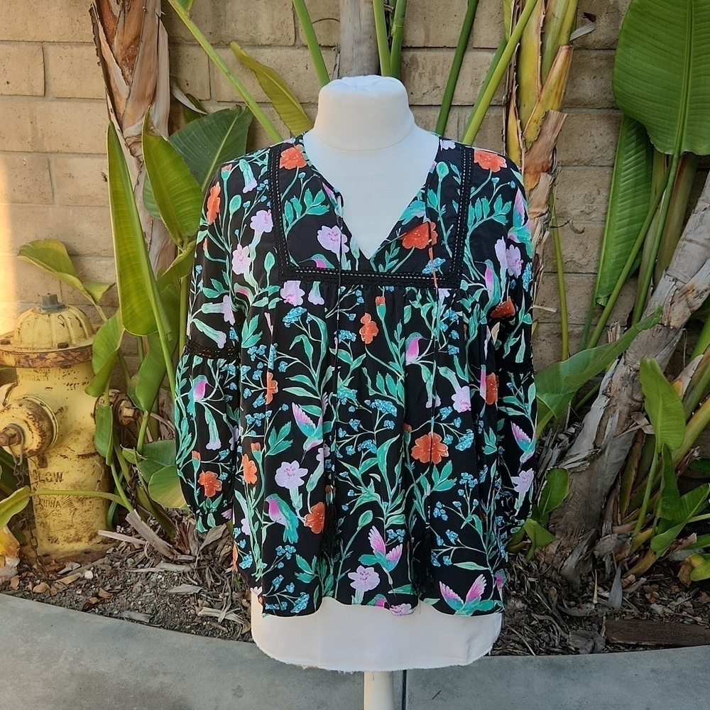 Kate Spade Jardin Poplin Hummingbird Top blouse Size small
